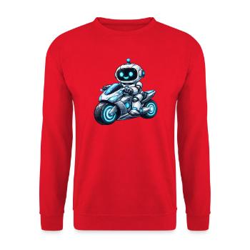 Roboter auf Motorrad - Unisex Pullover - Rot - Vorne - Alina (178cm) & Michal (187cm)