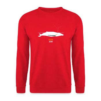 Minimalist Whale Heart Hope 2026 Wal Herz Hoffnung - Unisex Pullover - Rot - Vorne - Alina (178cm) & Michal (187cm)