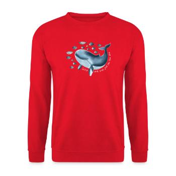 Freiheit für Hope- blauer Wal mit Fischschwarm - Unisex Pullover - Rot - Vorne - Alina (178cm) & Michal (187cm)