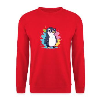 Bunter, cooler Ploppinguin mit Brille - Unisex Pullover - Rot - Vorne - Alina (178cm) & Michal (187cm)