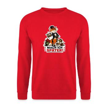 Mach ich später – Frecher Fuchs - Unisex Pullover - Rot - Vorne - Alina (178cm) & Michal (187cm)