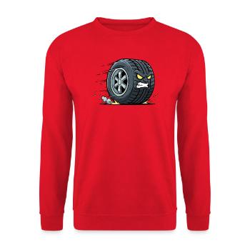 Rasender Reifen mit wütendem Blick - Unisex Pullover - Rot - Vorne - Alina (178cm) & Michal (187cm)