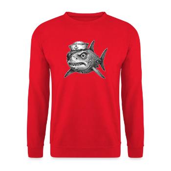 The grumpy Captain Shark - Unisex Sweatshirt - red - Front - Alina (178cm) & Michal (187cm)