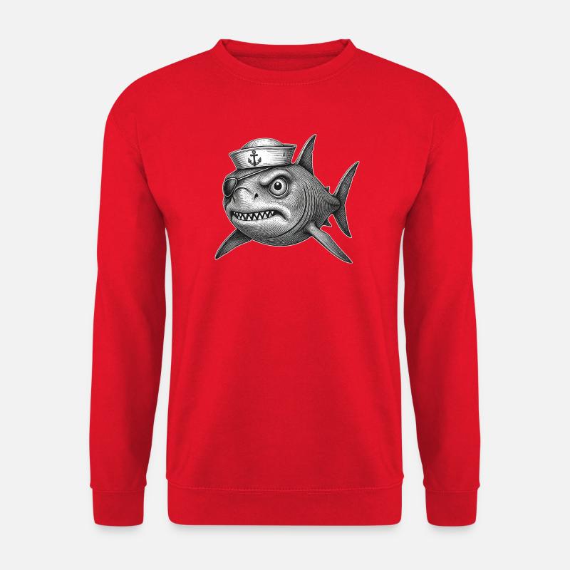 Der mürrische Captain Haifisch - Unisex Pullover - Rot
