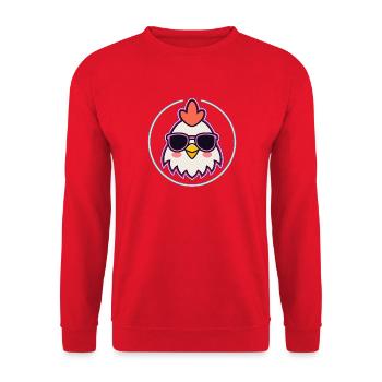 Hahn mit neonrosa Brille - Unisex Pullover - Rot - Vorne - Alina (178cm) & Michal (187cm)