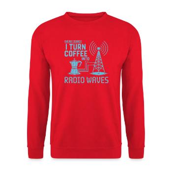 Ich verwandle Kaffee in Radiowellen - Unisex Pullover - Rot - Vorne - Alina (178cm) & Michal (187cm)