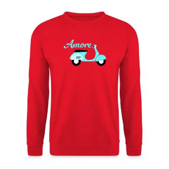 Roller Amore Italien Vintage Retro Dots Punkte Fan - Unisex Pullover - Rot - Vorne - Alina (178cm) & Michal (187cm)