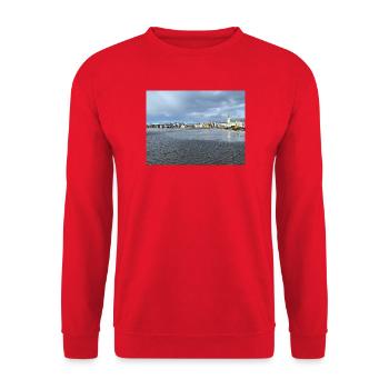 Panorama hivernal de Reykjavik - Sweat-shirt Unisexe - rouge - Devant - Alina (178cm) & Michal (187cm)