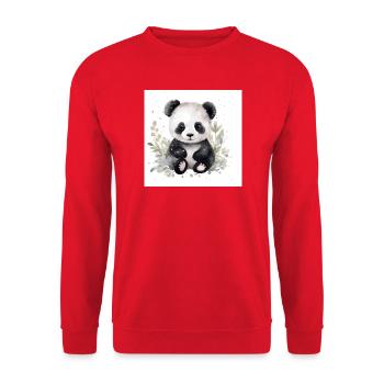 Panda Kuschelfreund im Aquarell - Unisex Pullover - Rot - Vorne - Alina (178cm) & Michal (187cm)