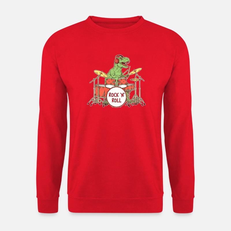 Dino Drummer RocknRoll Illustration - Unisex Sweatshirt - red