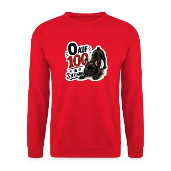 Frenchie – 0 auf 100 in 3 Sekunden - Unisex Pullover - Rot - Vorne - Alina (178cm) & Michal (187cm)