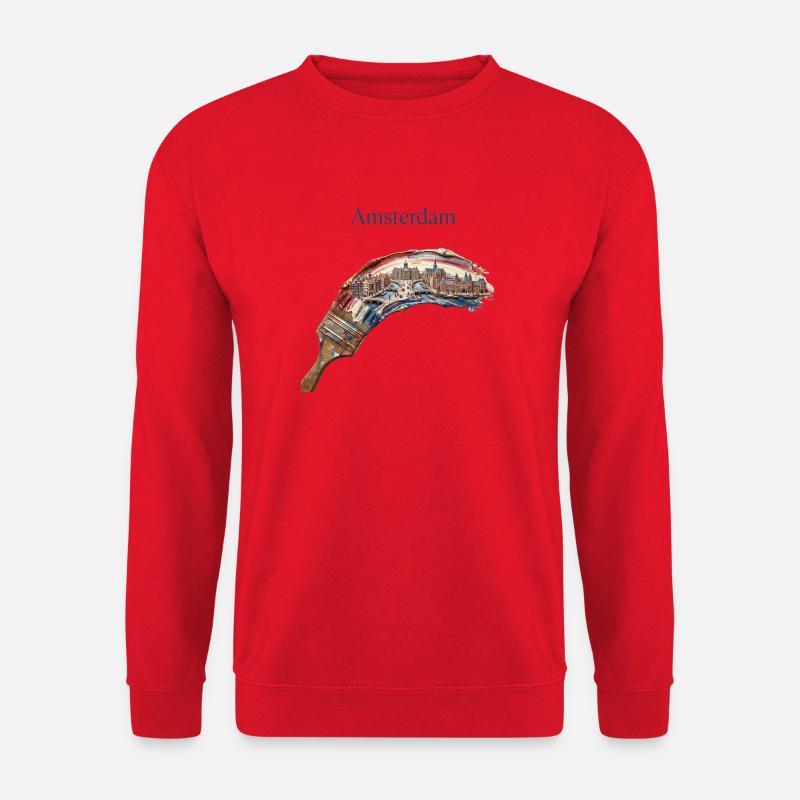 Amsterdam Pinselstreifen Stadtbild - Unisex Pullover - Rot