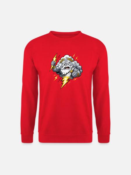 Donnergott Blitz Wolke Gewitter Comic Motiv - Unisex Pullover - Rot