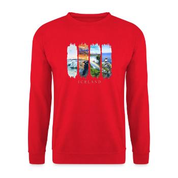 Iceland Urlaub Travel – Island Natur & Nordlicht - Unisex Pullover - Rot - Vorne - Alina (178cm) & Michal (187cm)