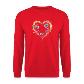 Weizen Herz Kornblume Ähren Natur Blumen Motiv - Unisex Pullover - Rot - Vorne - Alina (178cm) & Michal (187cm)