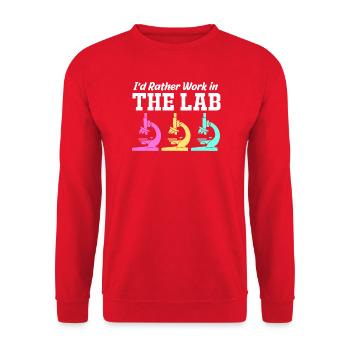 Laboratory Biology Chemistry Microscope Laboratory - Unisex Sweatshirt - red - Front - Alina (178cm) & Michal (187cm)