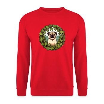 Pug in Ivy Wreath - Unisex Sweatshirt - red - Front - Alina (178cm) & Michal (187cm)