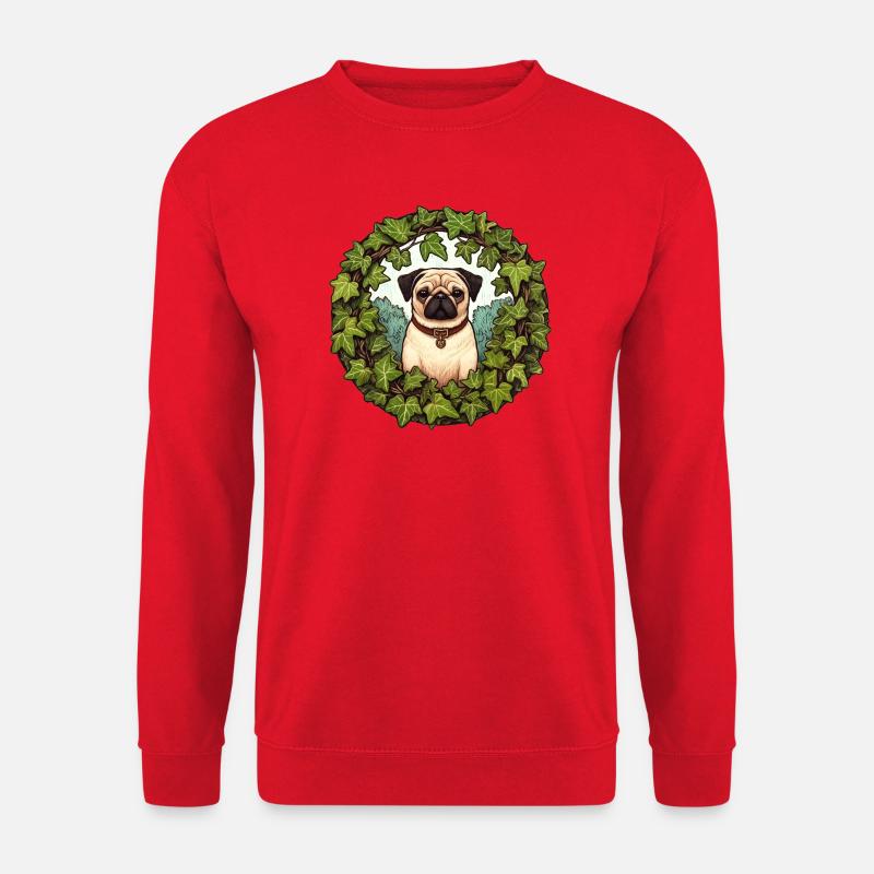 Mops im Efeukranz - Unisex Pullover - Rot