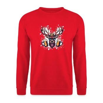 Hirsch Bier Lustig - Unisex Pullover - Rot - Vorne - Alina (178cm) & Michal (187cm)