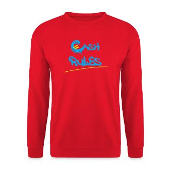 Geldregeln Graffiti Schriftzug - Unisex Pullover - Rot - Vorne - Alina (178cm) & Michal (187cm)