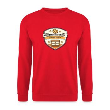 40er Snackversteck Badge - Unisex Pullover - Rot - Vorne - Alina (178cm) & Michal (187cm)