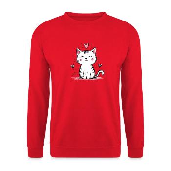 Cute Doodle Cat - Unisex Sweatshirt - red - Front - Alina (178cm) & Michal (187cm)