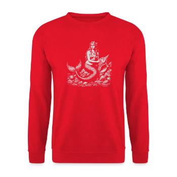 Meerjungfrau auf Felsen Vintage-Gravur - Unisex Pullover - Rot - Vorne - Alina (178cm) & Michal (187cm)