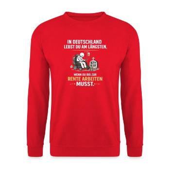 Rente bis zur Ruhe: Arbeitswitz Deutschland - Unisex Pullover - Rot - Vorne - Alina (178cm) & Michal (187cm)