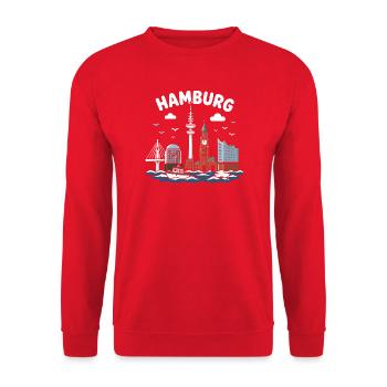 Hamburg Skyline Küstenzauber - Unisex Pullover - Rot - Vorne - Alina (178cm) & Michal (187cm)