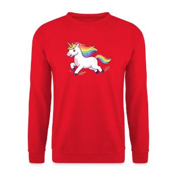 Regenbogen-Einhorn-Burst - Unisex Pullover - Rot - Vorne - Alina (178cm) & Michal (187cm)