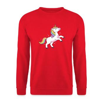 Regenbogen-Einhorn-Glitzer-T-Shirt - Unisex Pullover - Rot - Vorne - Alina (178cm) & Michal (187cm)