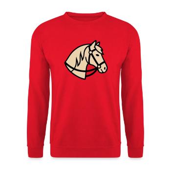 Pony Kopf Pferd Züchter Logo - Unisex Pullover - Rot - Vorne - Alina (178cm) & Michal (187cm)