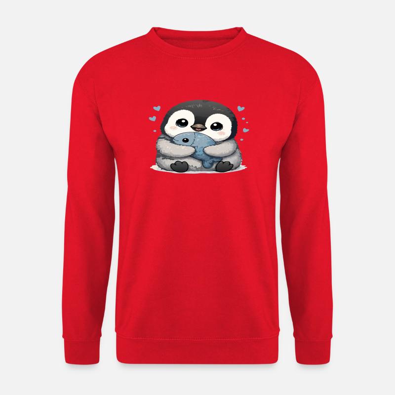 Kuschelpinguin mit Fisch - Unisex Pullover - Rot