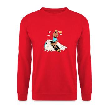 Surfer und Smartphone - Unisex Pullover - Rot - Vorne - Alina (178cm) & Michal (187cm)