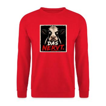 Das nervt - Kuh T-Shirt – Statement oder Geschenk - Unisex Pullover - Rot - Vorne - Alina (178cm) & Michal (187cm)
