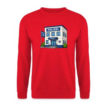Polizei Cartoon Gebäude Druckdesign - Unisex Pullover - Rot - Vorne - Alina (178cm) & Michal (187cm)