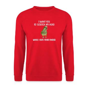 Parrot Head-Scratch Demands Tee - Unisex Sweatshirt - red - Front - Alina (178cm) & Michal (187cm)