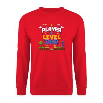 Pixellevel Vater: Retro Spielwelt - Unisex Pullover - Rot - Vorne - Alina (178cm) & Michal (187cm)