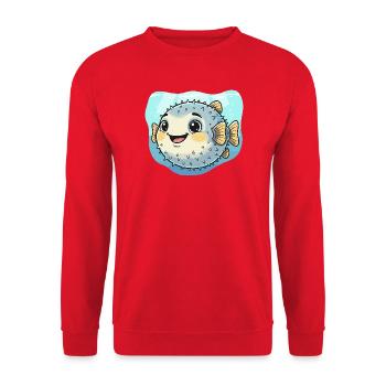 Puffer Fish Kawaii Underwater Delight - Unisex Sweatshirt - red - Front - Alina (178cm) & Michal (187cm)