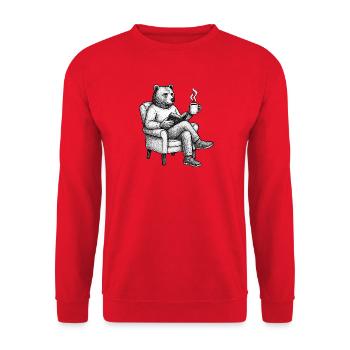 Bärenleser mit Buch und Tasse - Unisex Pullover - Rot - Vorne - Alina (178cm) & Michal (187cm)