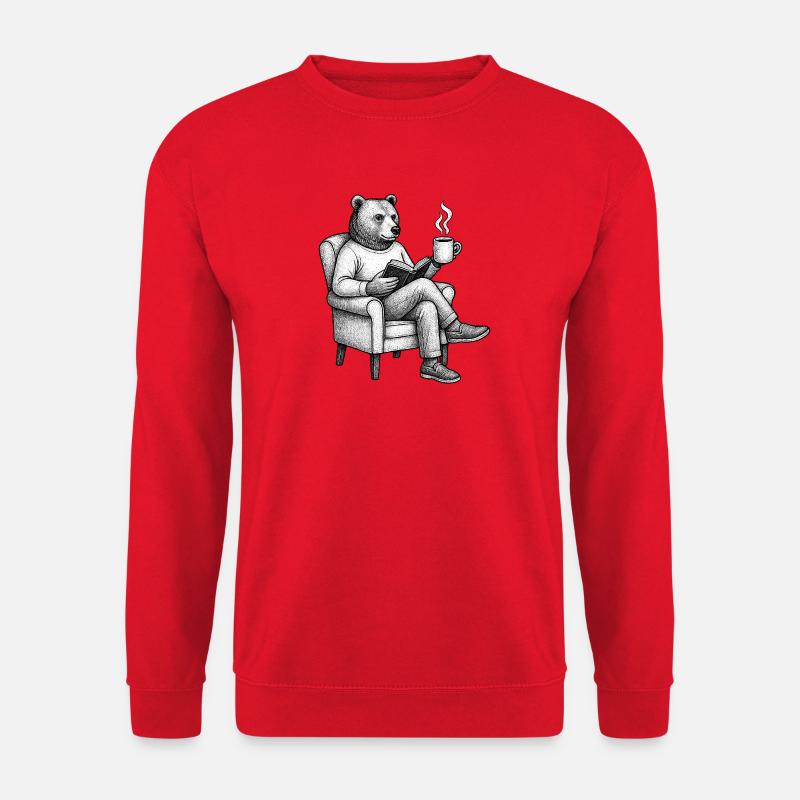 Bärenleser mit Buch und Tasse - Unisex Pullover - Rot