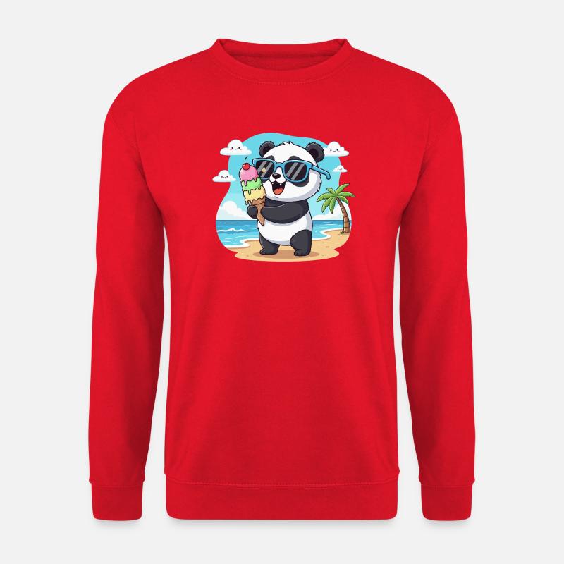 Panda am Strand mit Eiscreme - Unisex Pullover - Rot