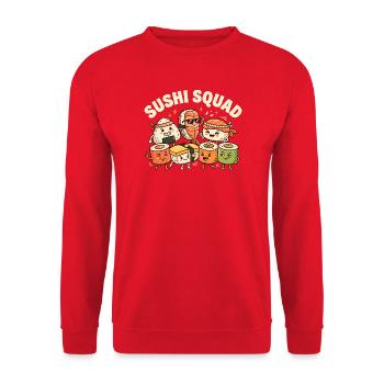 Sushi-Truppe Lustiges japanisches Essen Sashimi Li - Unisex Pullover - Rot - Vorne - Alina (178cm) & Michal (187cm)