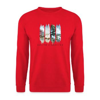 South Carolina Travel – Charleston Charm & Beach - Unisex Pullover - Rot - Vorne - Alina (178cm) & Michal (187cm)