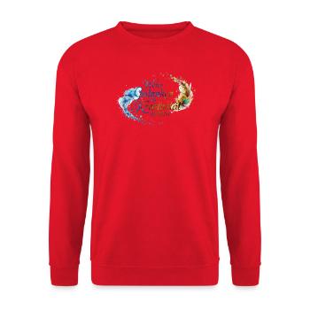 Wenn Gedanken zu Kreativität werden - Schriftzug - Unisex Pullover - Rot - Vorne - Alina (178cm) & Michal (187cm)
