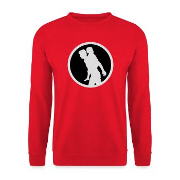 Vater Kind Silhouette Spazieren Familie Papa Liebe - Unisex Pullover - Rot - Vorne - Alina (178cm) & Michal (187cm)