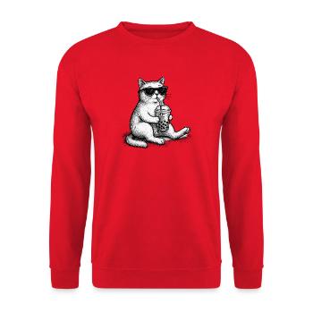 Bubble Tea Katze - Unisex Pullover - Rot - Vorne - Alina (178cm) & Michal (187cm)