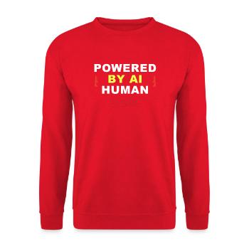 ANGETRIEBEN VON KI / MENSCH - Unisex Pullover - Rot - Vorne - Alina (178cm) & Michal (187cm)