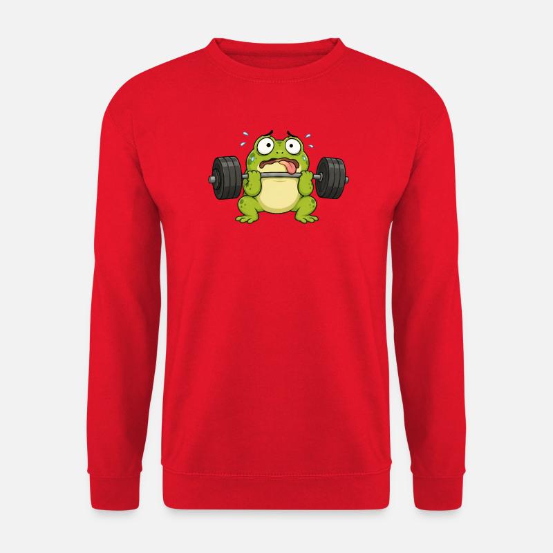 Funny frog in gym lifting weights - Unisex Sweatshirt - red