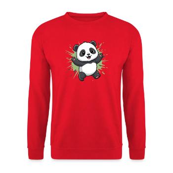 Kuschelpanda Spritz Hintergrund - Unisex Pullover - Rot - Vorne - Alina (178cm) & Michal (187cm)